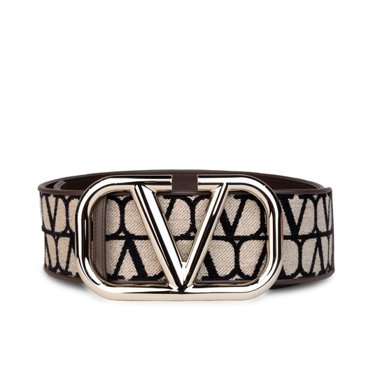 Cinturón Beige-Café Valentino Vlogo Iconographe 70 mm