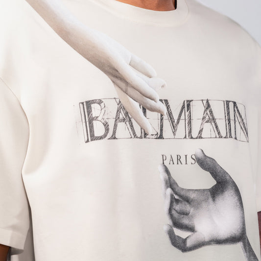 Camiseta Crema Balmain Statue