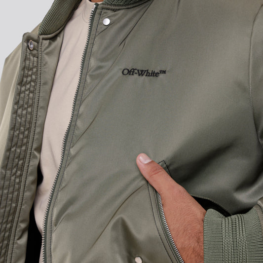 Chaqueta Verde Off-White Bomber Contrast Stitch Nylon