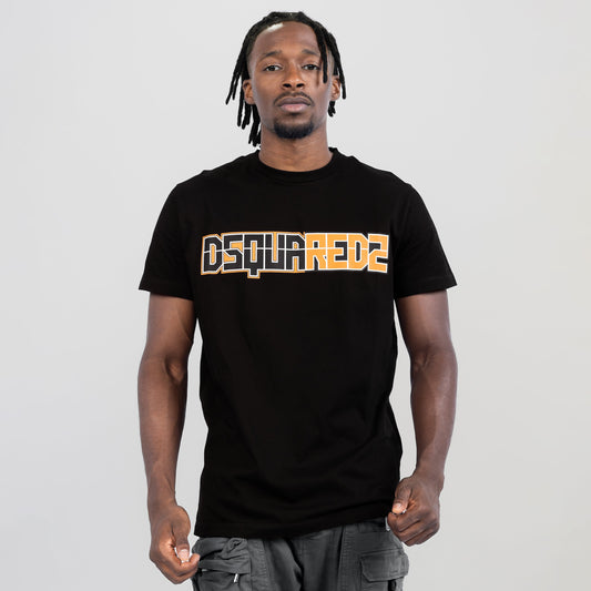 Camiseta Negra Dsquared2 Orange Logo Print