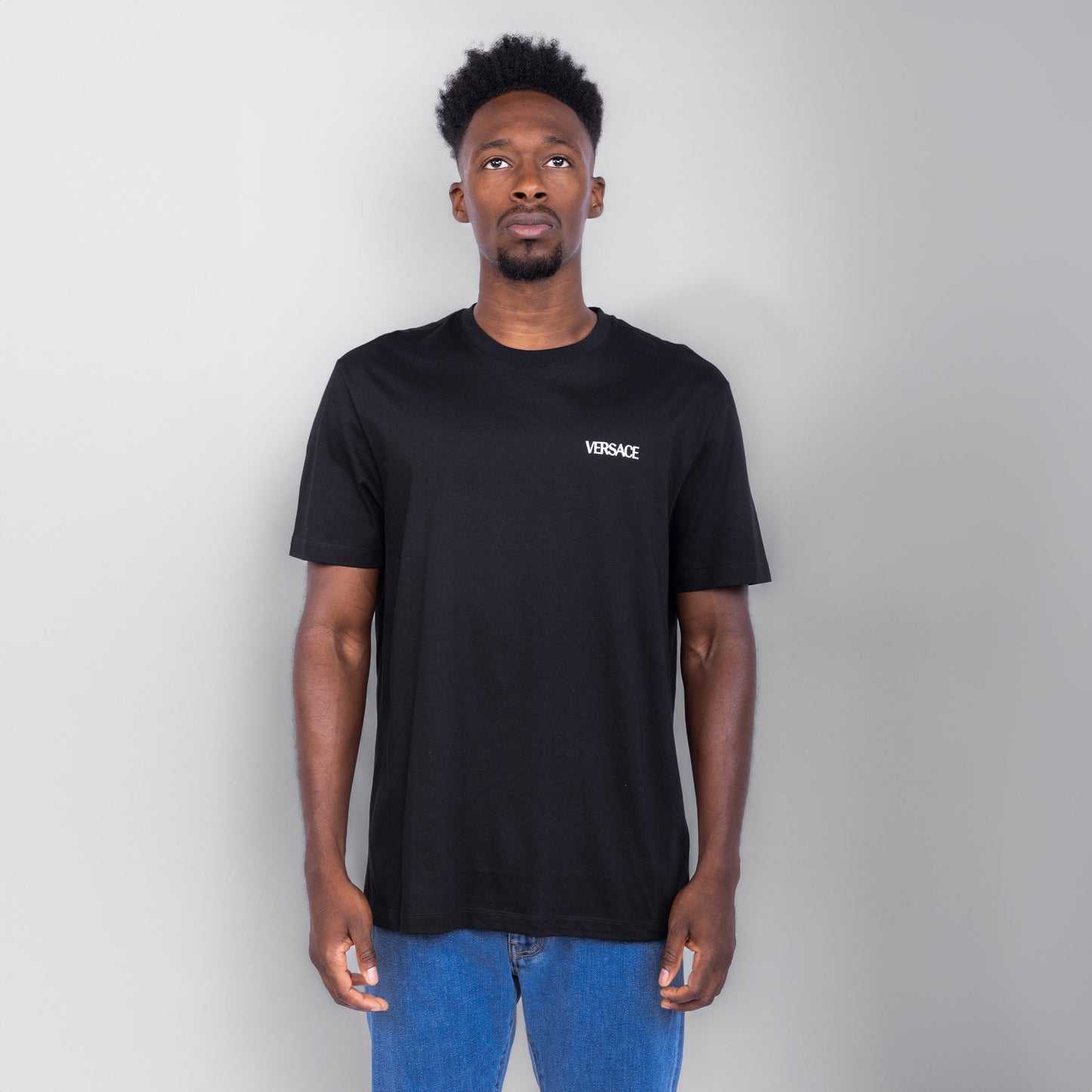 Camiseta Negra Versace Back Medusa Fire