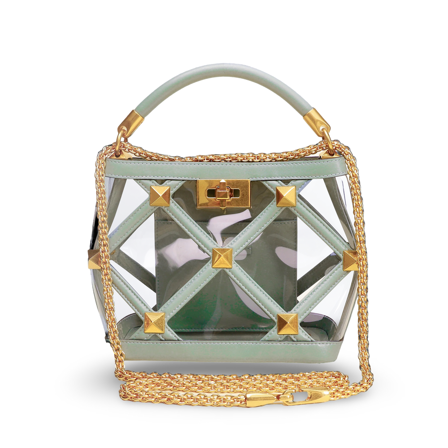 Bolso Verde Transparente Valentino Roman Stud