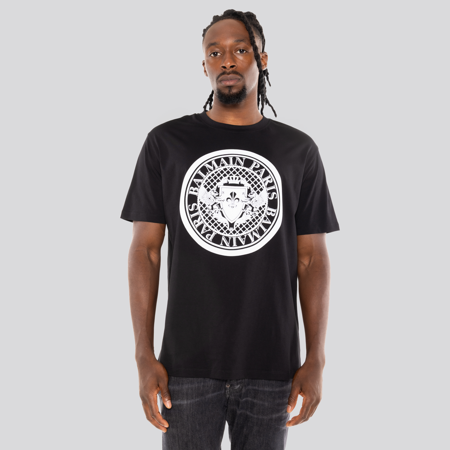 Camiseta Negra Balmain Coin Flock