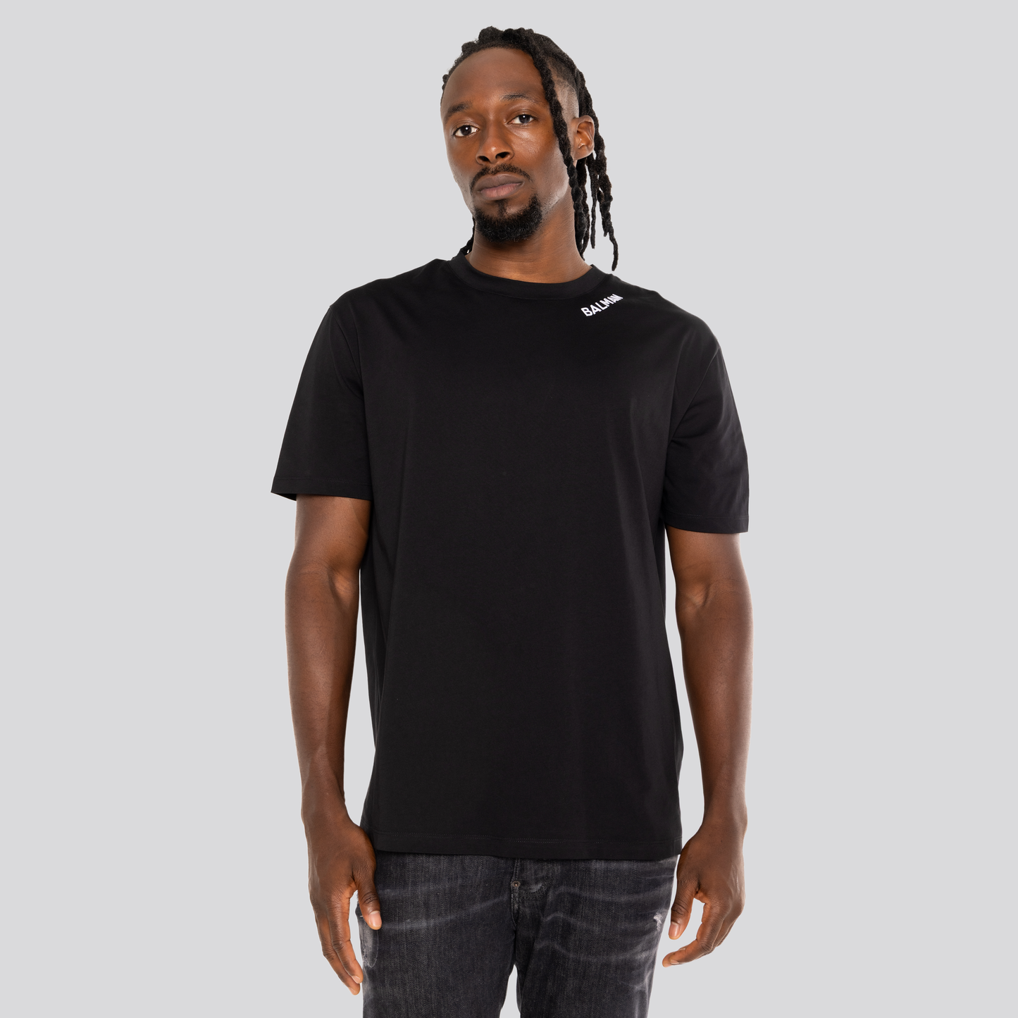 Camiseta Negra Balmain Stitch Collar