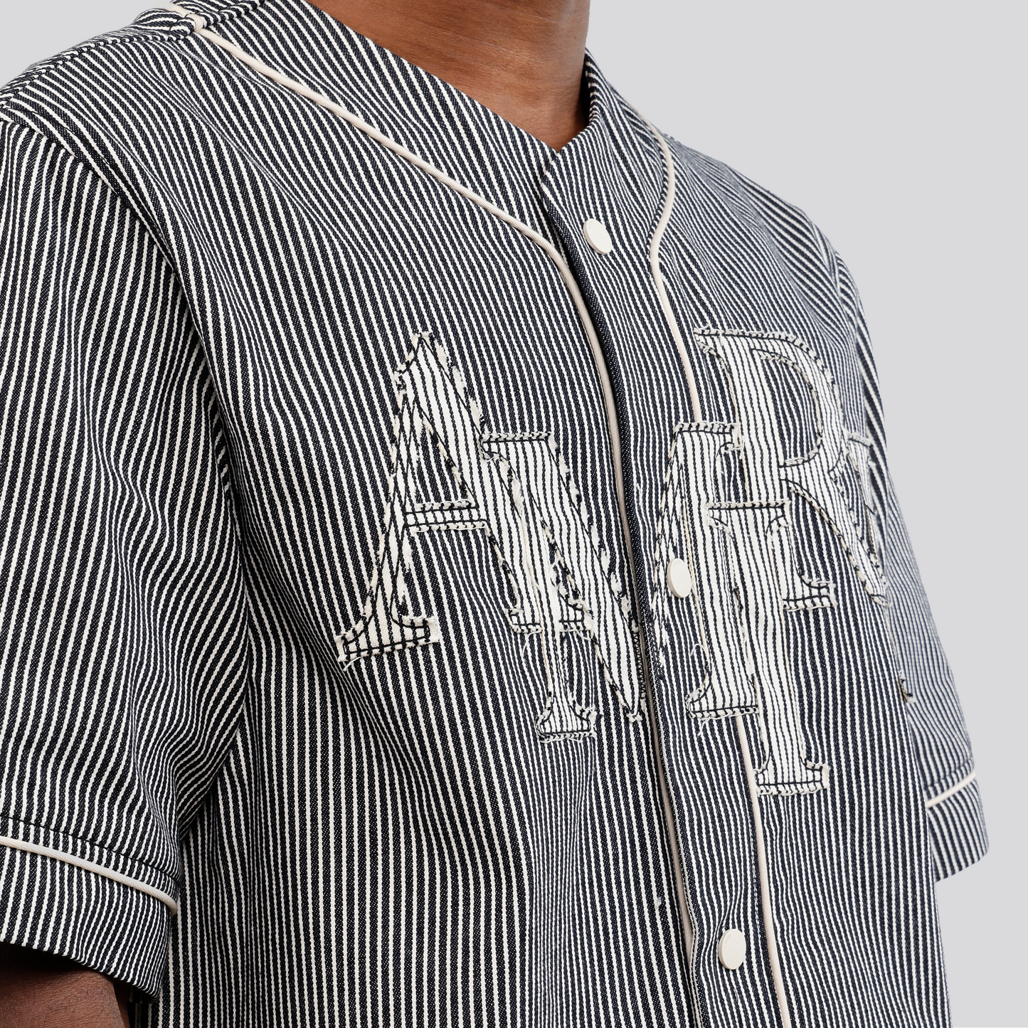 Camisa Negra AMIRI Striped Denim Logo Applique