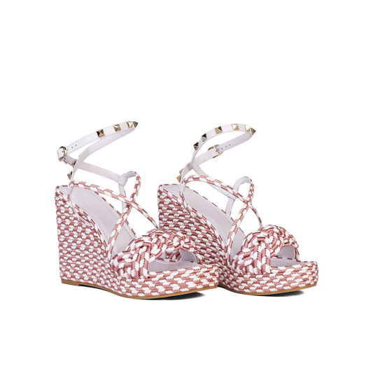Sandalias de Plataforma Blancas Rosa Valentino Rockstud Torchon 115 mm