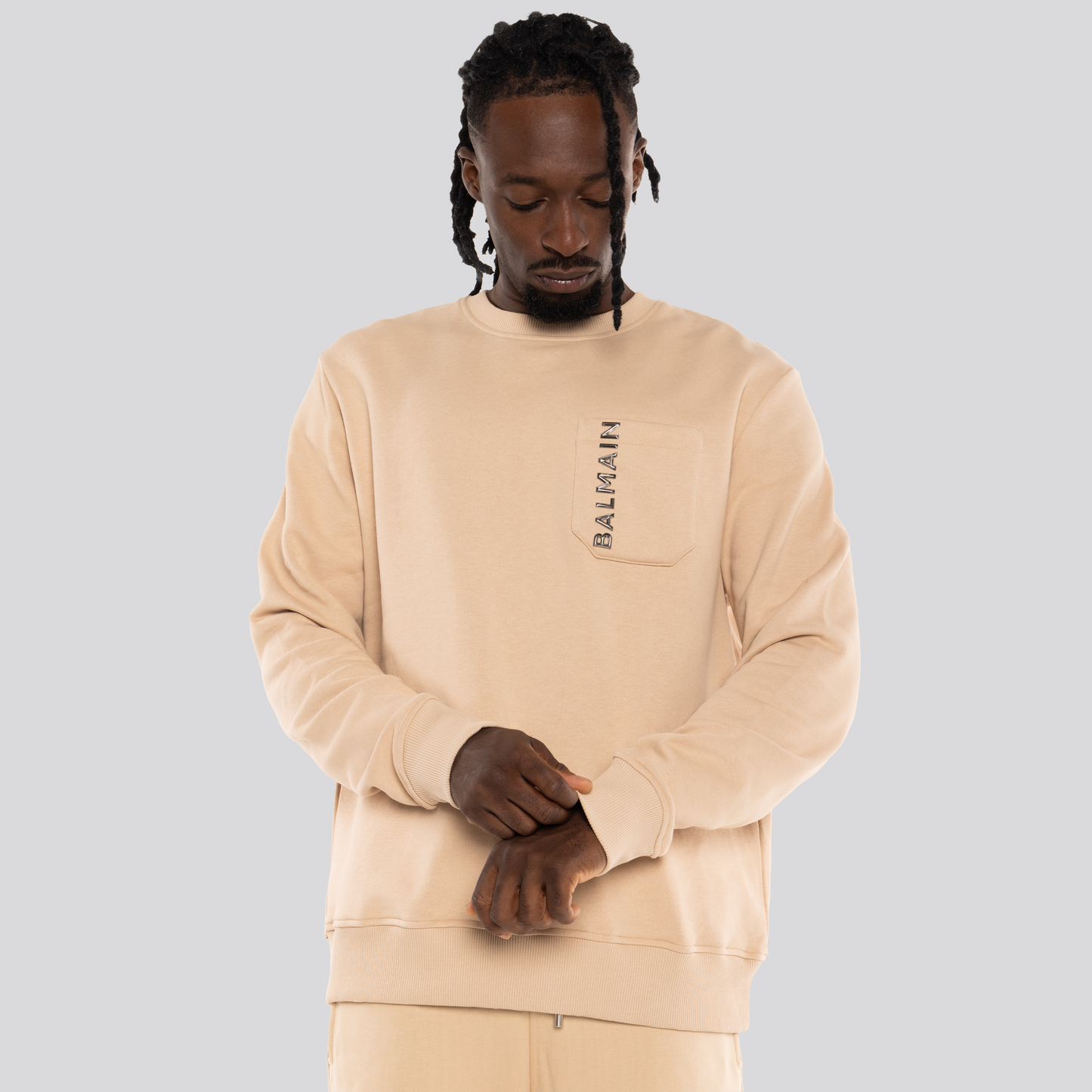 Buzo Beige Balmain Pocket Logo