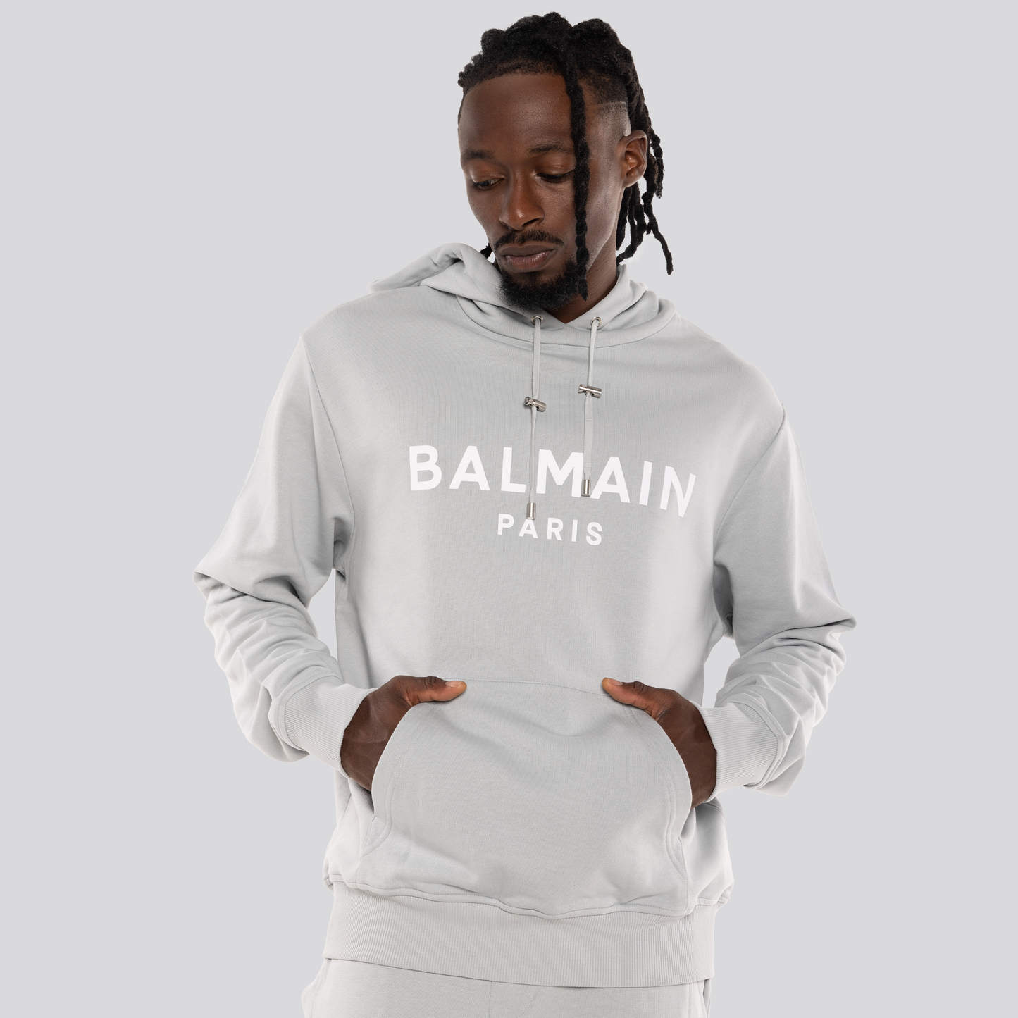 Buzo Gris Balmain Paris Logo