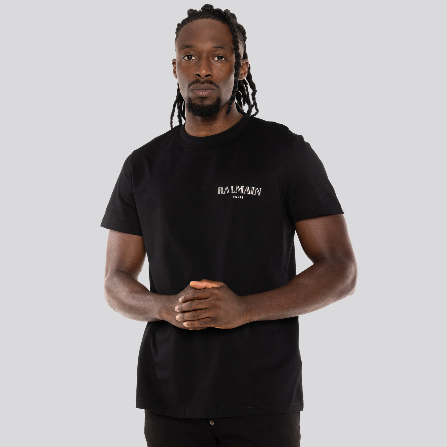 Camiseta Negra Balmain Silver Logo