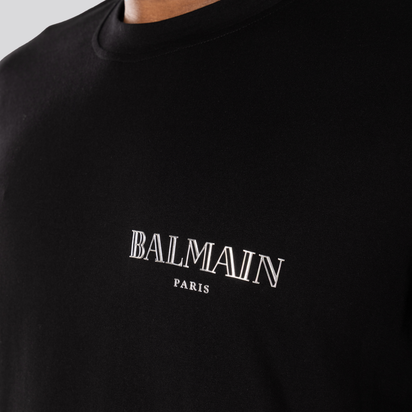 Camiseta Negra Balmain Silver Logo