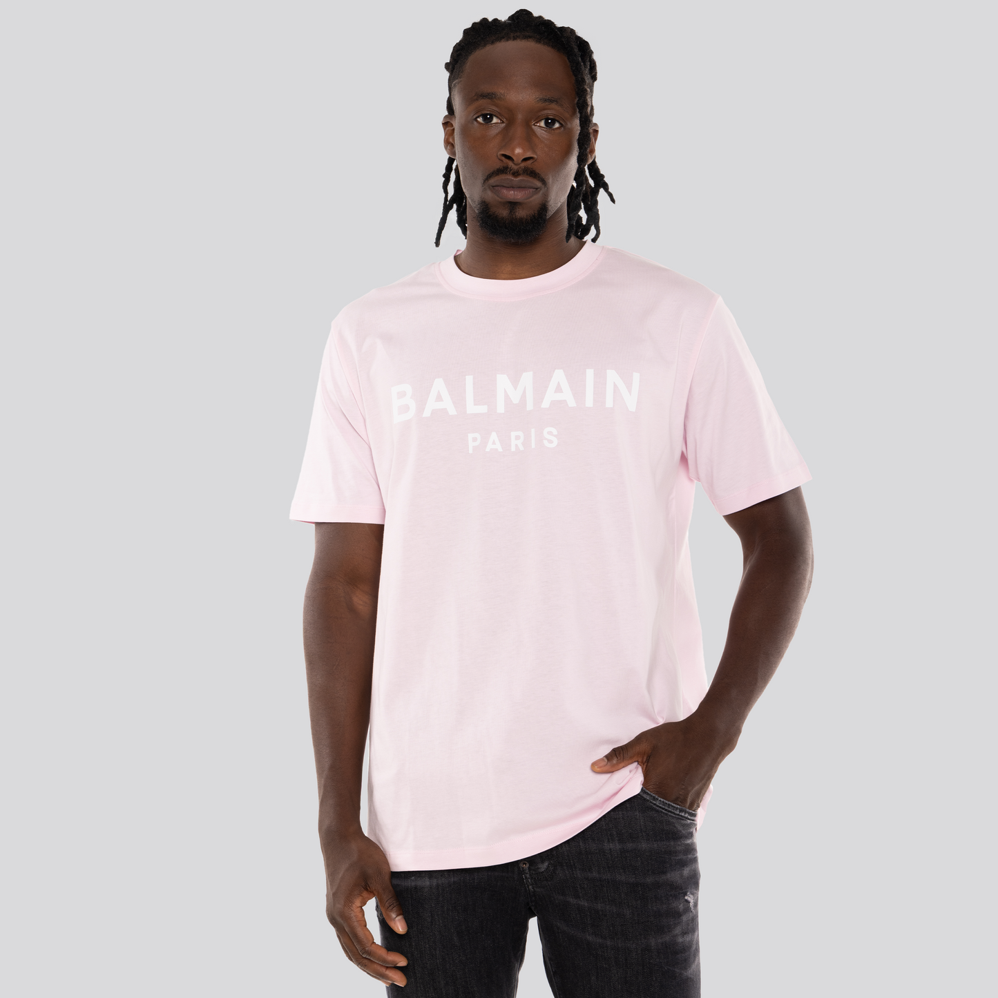 Camiseta Rosada Balmain Paris Logo