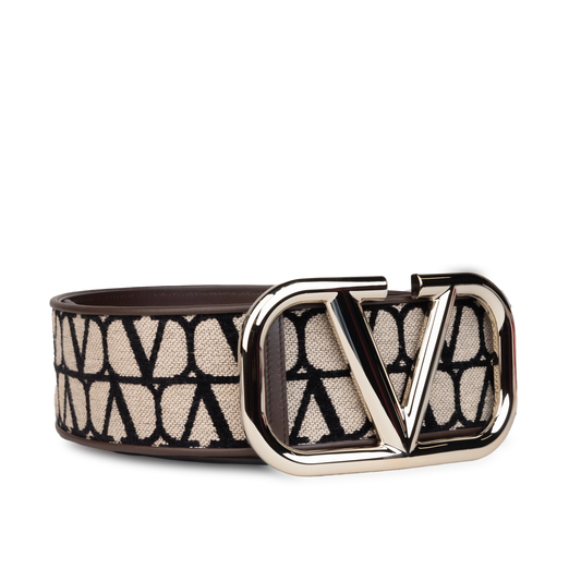 Cinturón Beige-Café Valentino Vlogo Iconographe 70 mm
