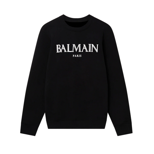 Buzo Negro Balmain Paris Tipografía Romana