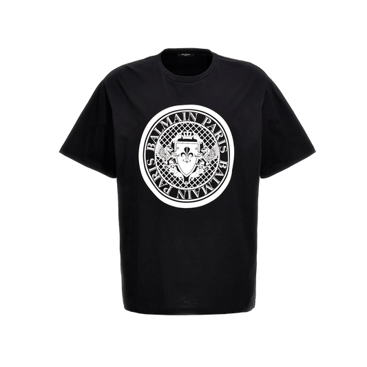 Camiseta Negra Balmain Coin Flock