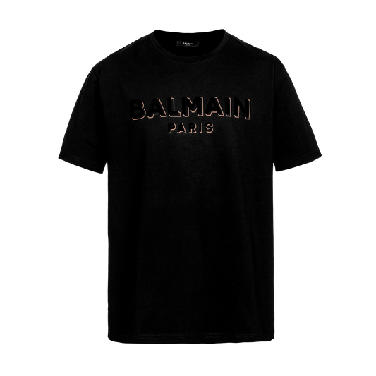Camiseta Negra con Dorado Balmain Flock & Foil