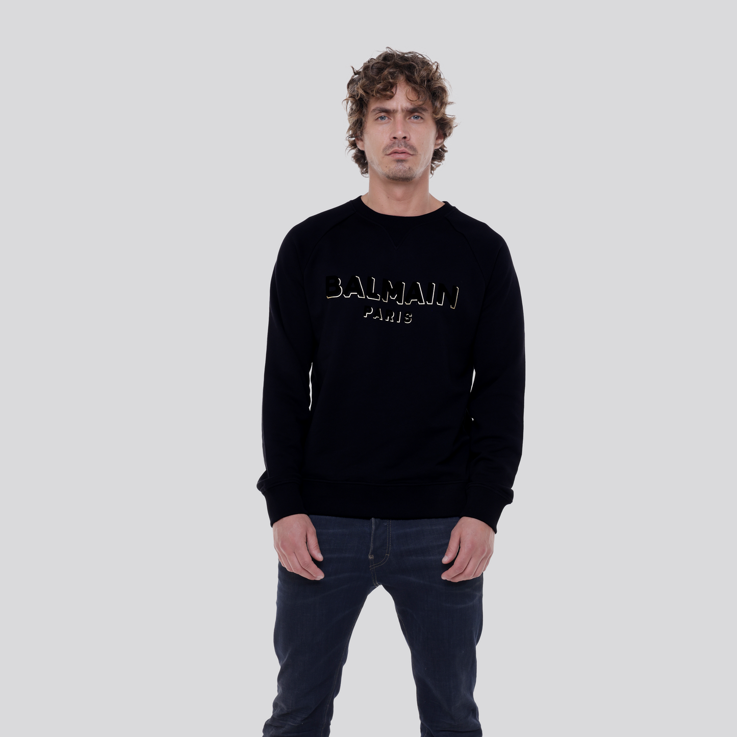Buzo Negro con Dorado Balmain Flock & Foil