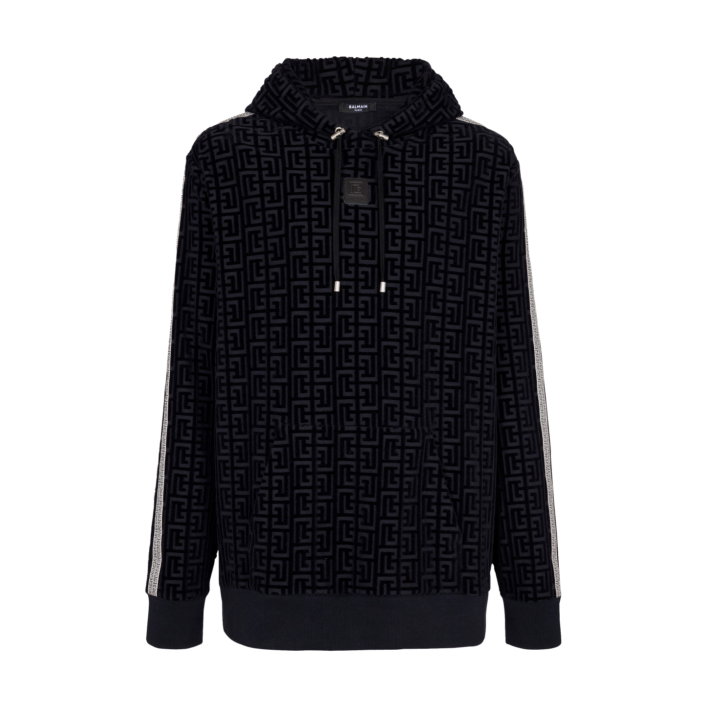 Buzo Tipo Hoodie Negro Balmain Velvet Monogram