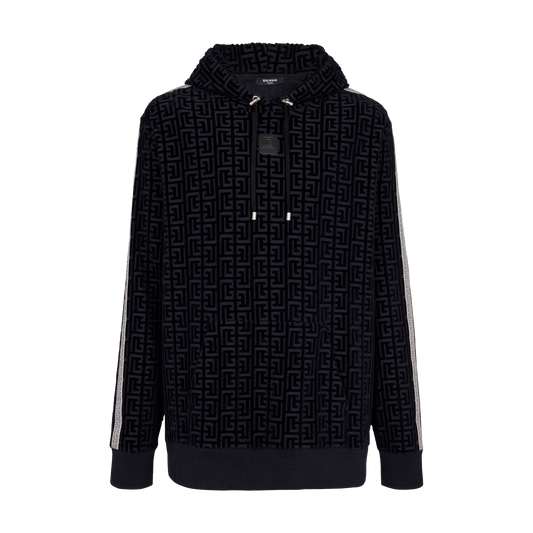 Buzo Tipo Hoodie Negro Balmain Velvet Monogram