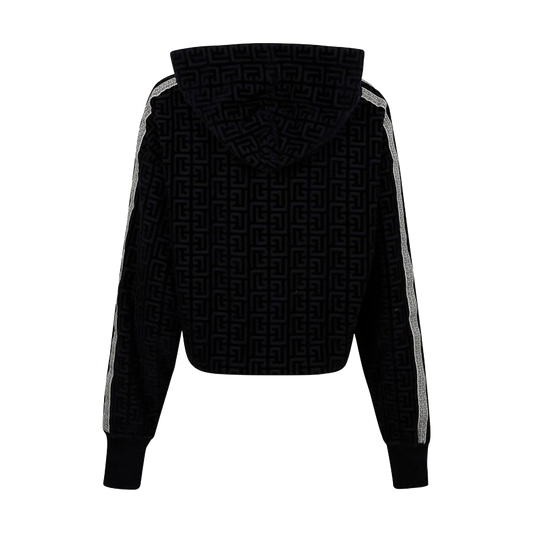 Buzo Tipo Hoodie Negro Balmain Velvet Monogram