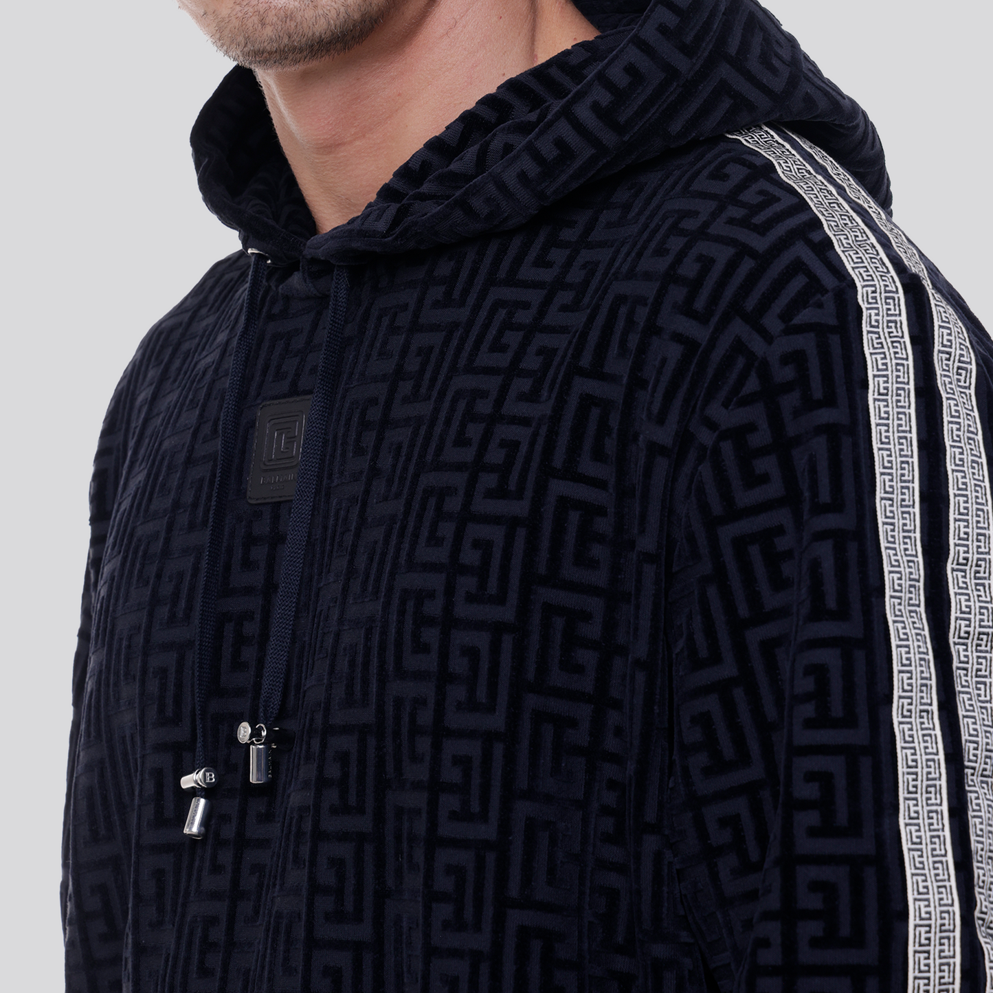 Buzo Tipo Hoodie Negro Balmain Velvet Monogram