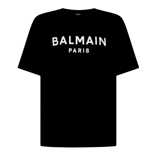 Camiseta Negra Balmain Paris Logo Gold