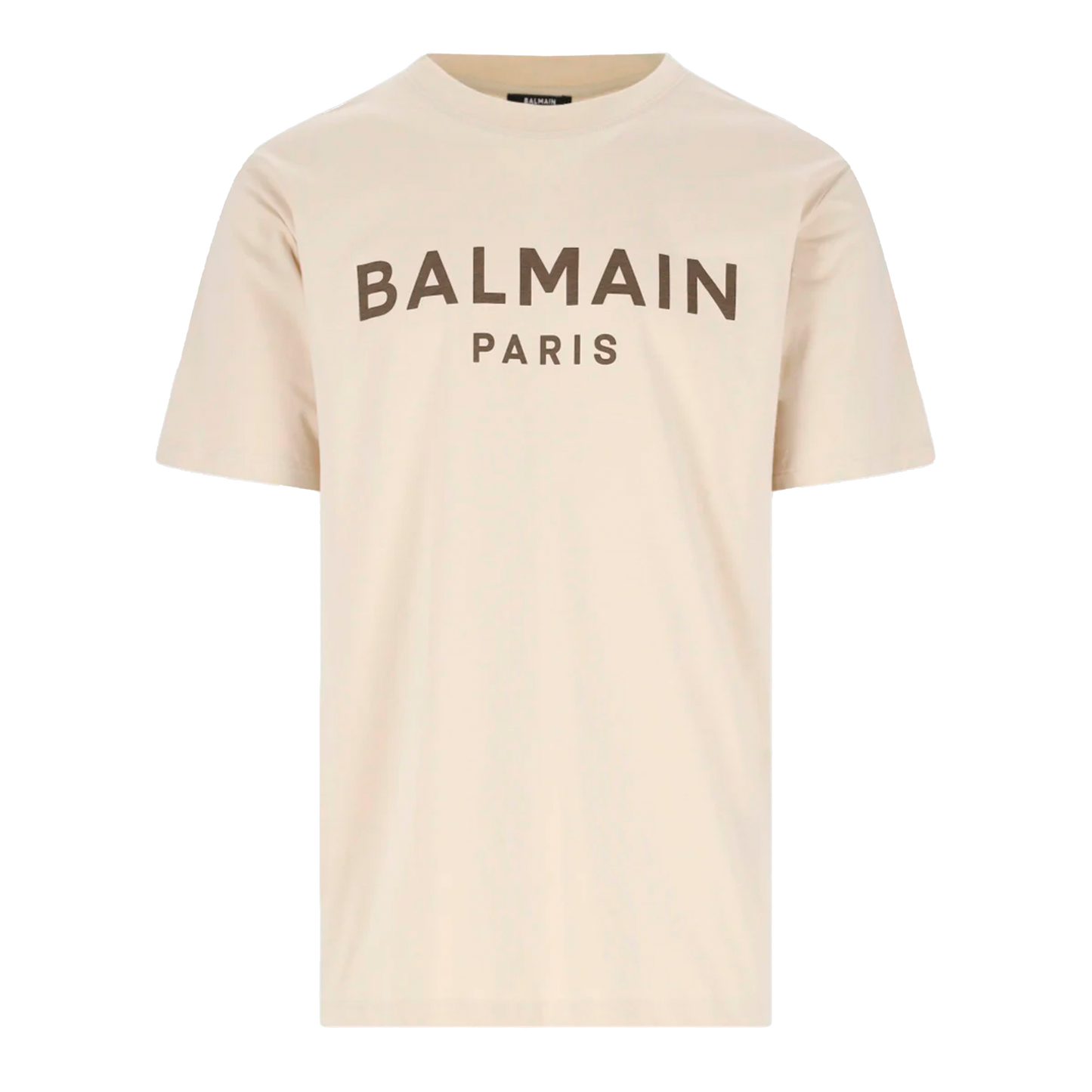Camiseta Beige Balmain Paris Logo Gold