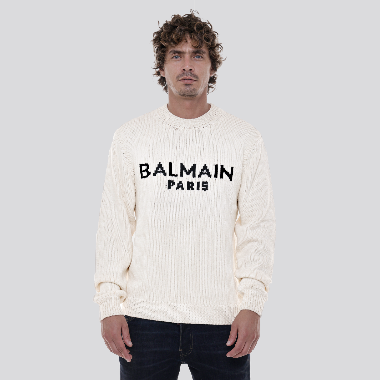 Suéter Blanco Balmain Paris Logo