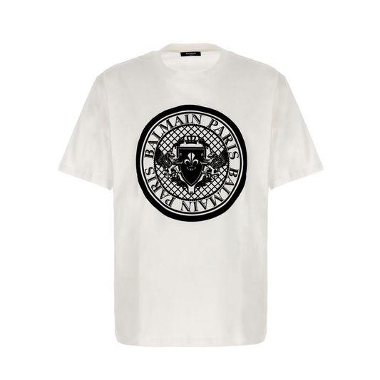 Camiseta Blanca Balmain Coin Flock