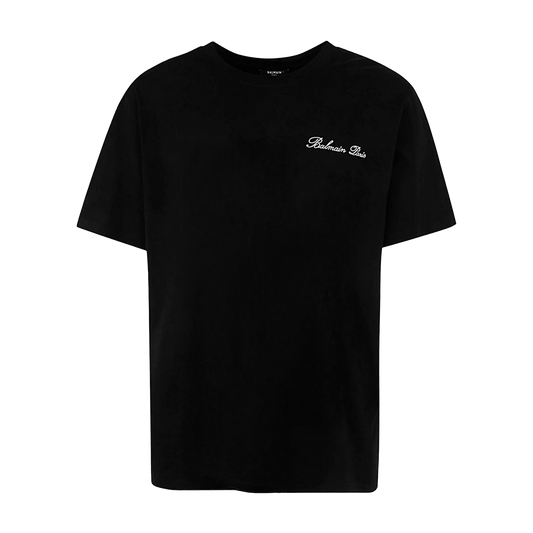 Camiseta Negra Balmain Signature Embroidered