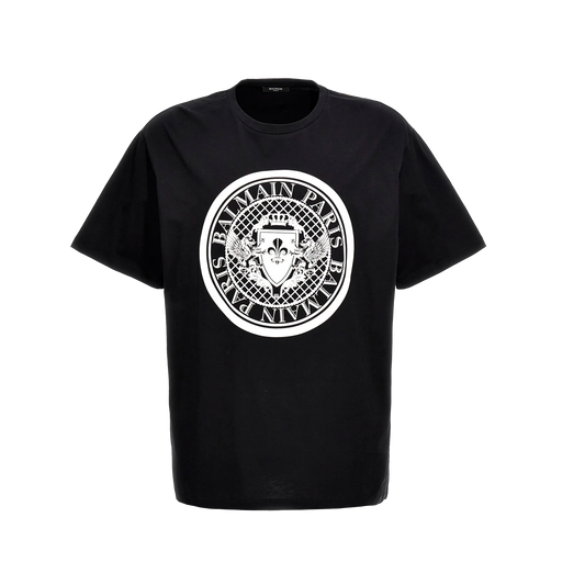 Camiseta Negra Balmain Coin Flock