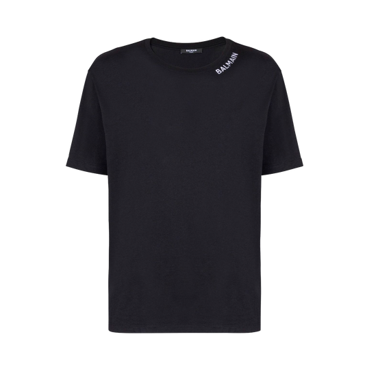 Camiseta Negra Balmain Stitch Collar