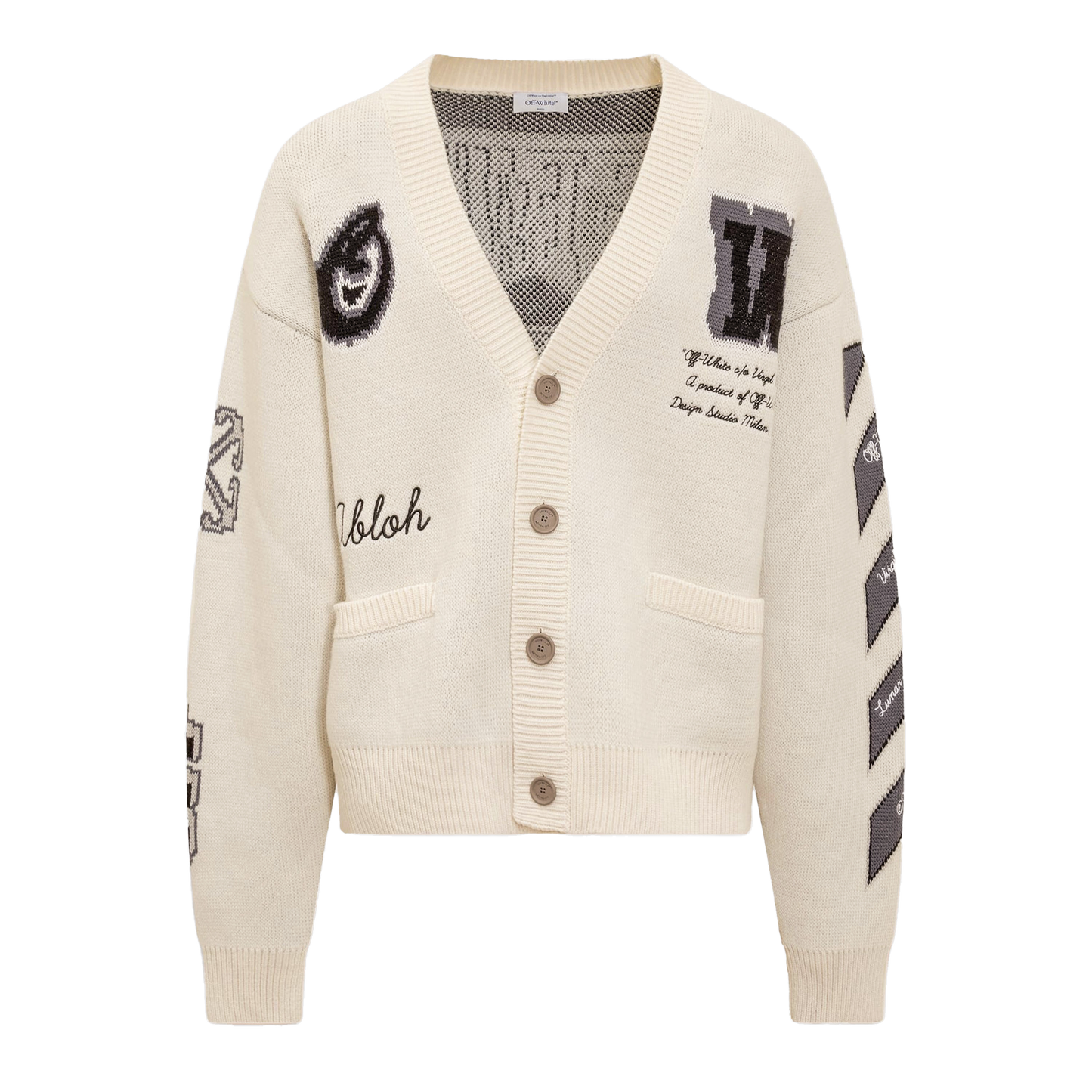 Suéter Beige Off-White Cardigan Negro Moon Vars