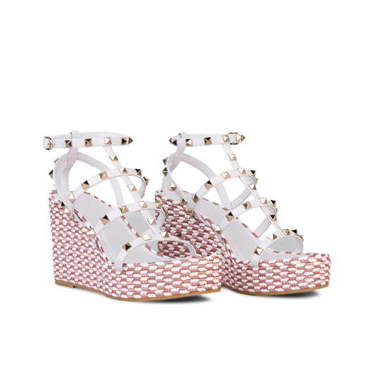 Sandalias de Plataforma Blancas Valentino Rosa Rockstud Torchon 95 mm