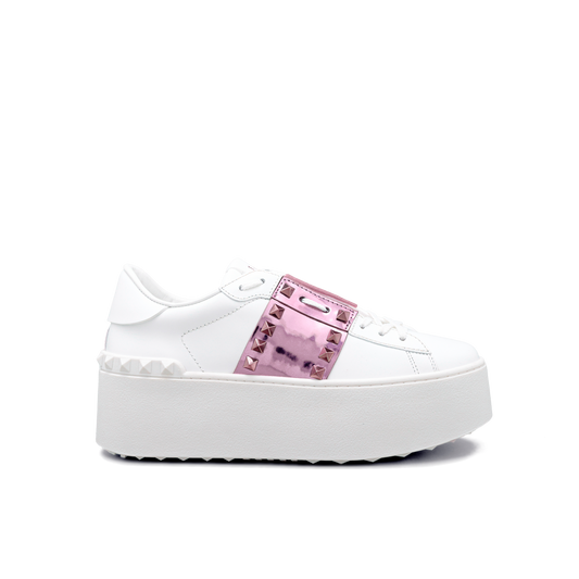 Sneakers Blancos Rosado Valentino Flatform Rockstud