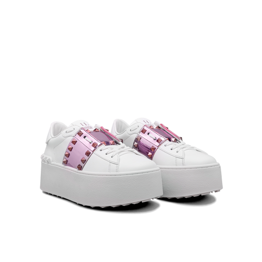 Sneakers Blancos Rosado Valentino Flatform Rockstud