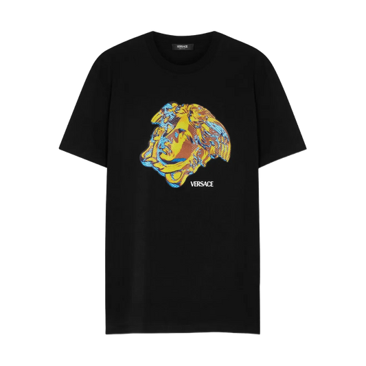 Camiseta Negra Versace Multicolor Medusa