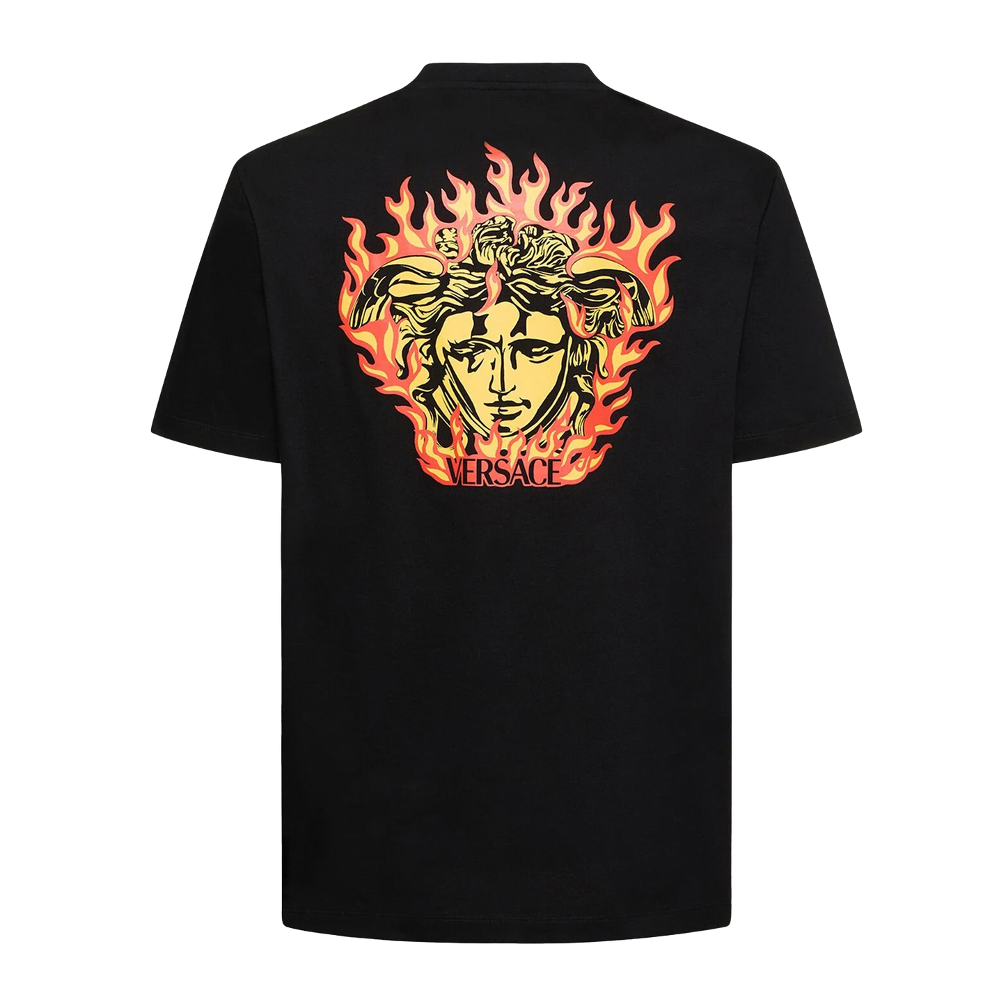 Camiseta Negra Versace Back Medusa Fire