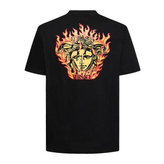 Camiseta Negra Versace Back Medusa Fire