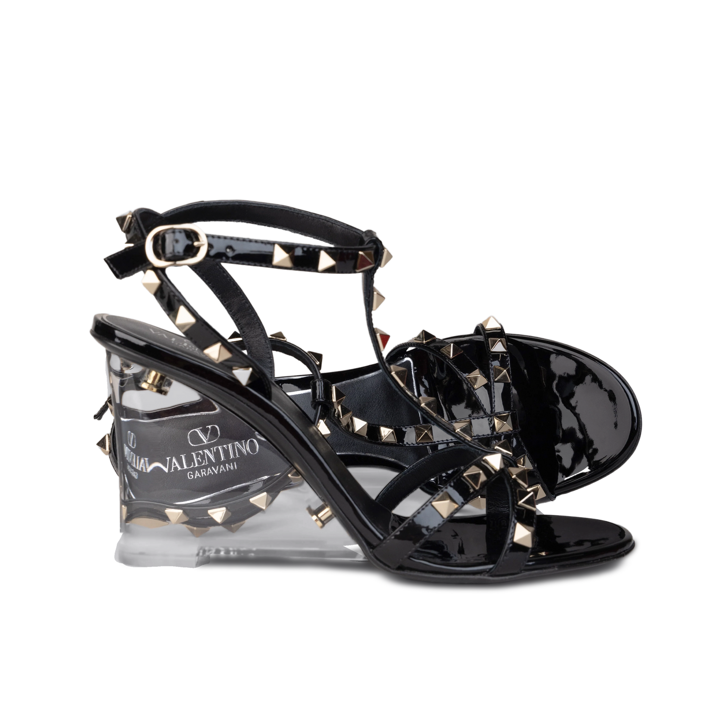 Sandalias de Tacón Negras Transparente Valentino Rockstud 90 mm