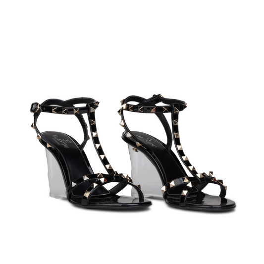 Sandalias de Tacón Negras Transparente Valentino Rockstud 90 mm