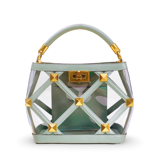 Bolso Verde Transparente Valentino Roman Stud